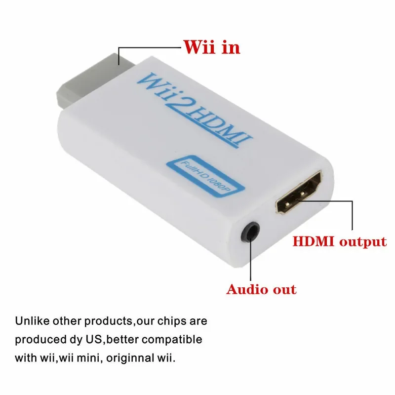 Wii To HDMI-compatible Adapter Converter 3.5mm Audio For PC HDTV Monitor Wii2 To HDMI-compatible Converter Adapter