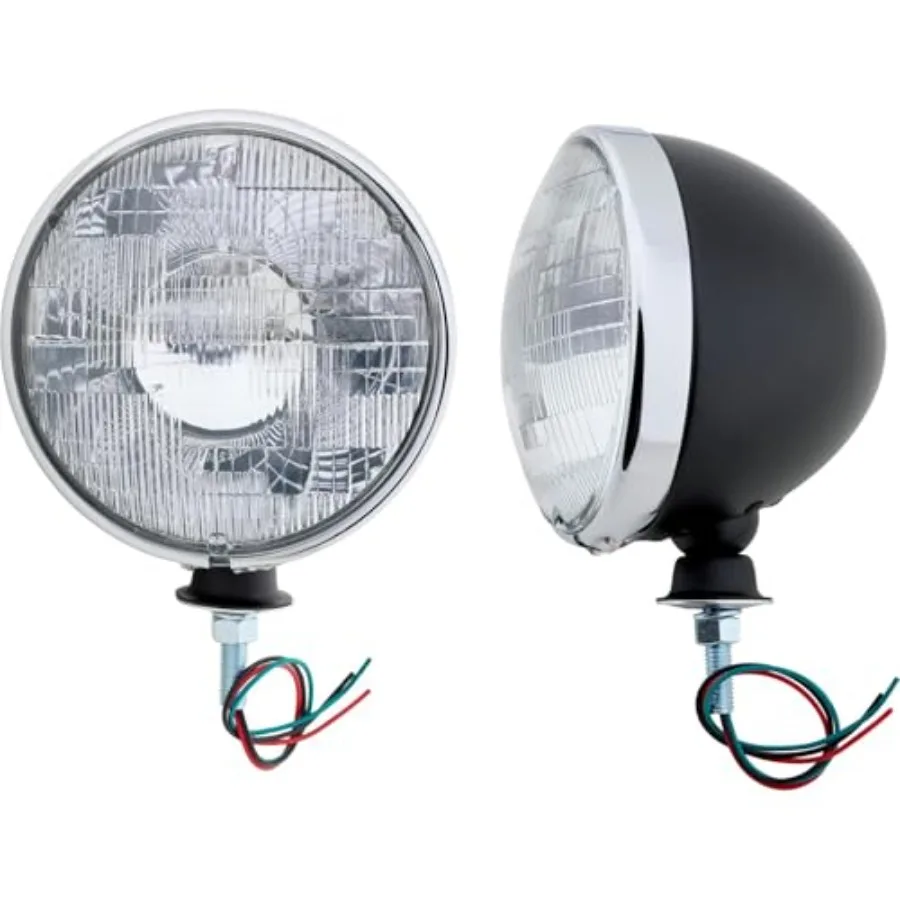 

7-Inch Black Dietz Style Headlights with Chrome Trim Rings Universal 12V Sealed Beam High/Low Bulbs Adjustable Mount with 1/2-1