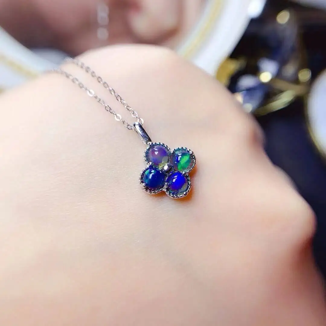 KJJEAXCMY New Natural Women's Color-changing black Opal Pendant 925 silver inlay Colorful and splendid Crystal pure fire flash