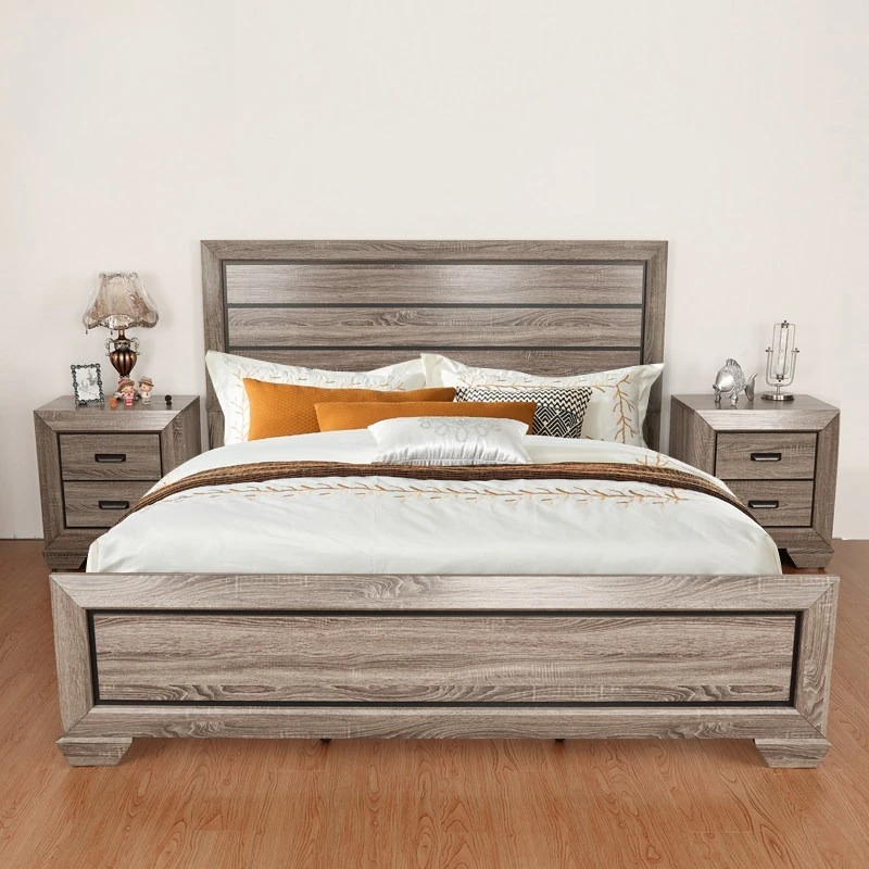 Contemporary White Wash Finish Bedroom 6-piece Set King Bed Dresser Mirror Chest and 2 Nightstands