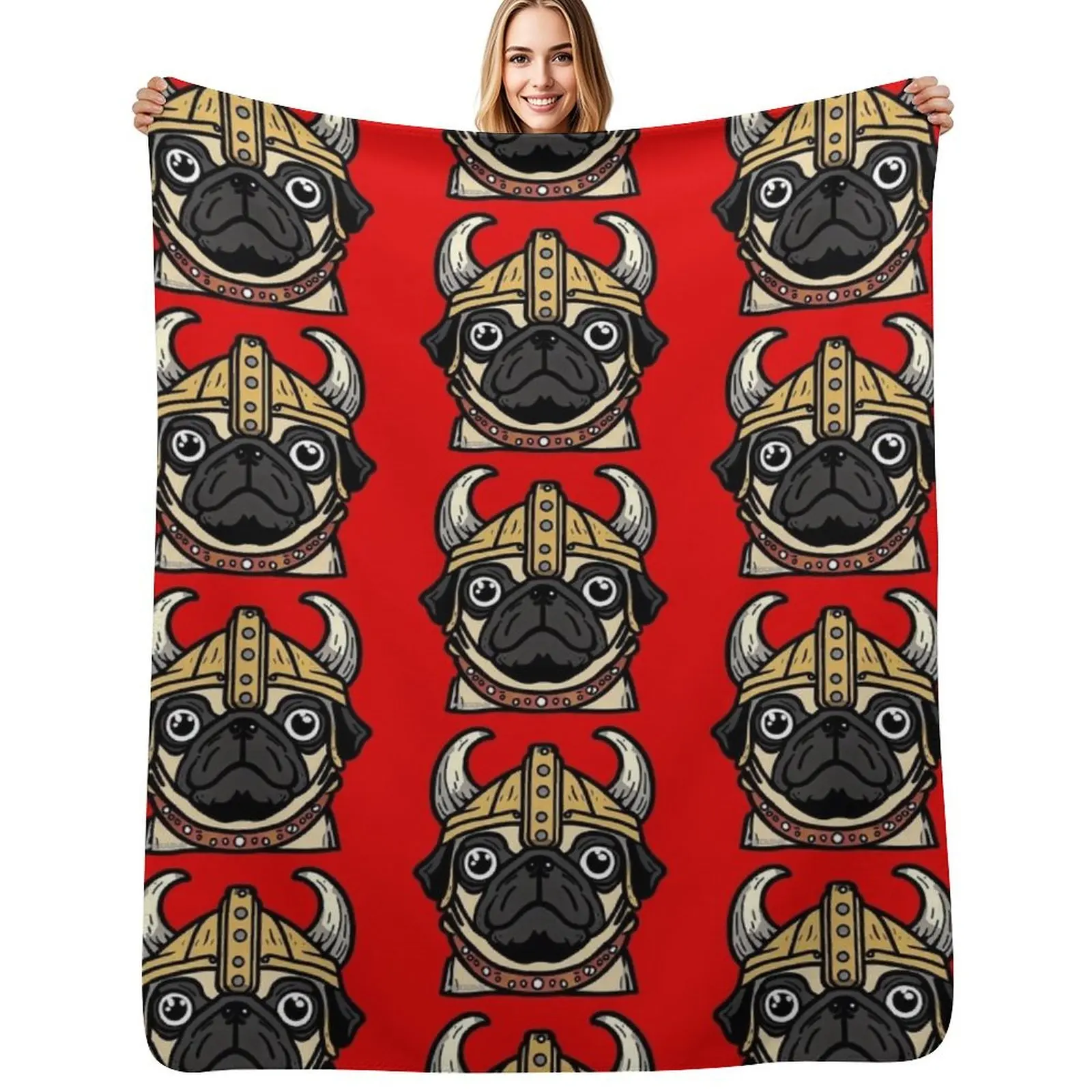 

Viking Pug Throw Blanket Flannel Fabric Sofa Throw Bed Luxury Blankets