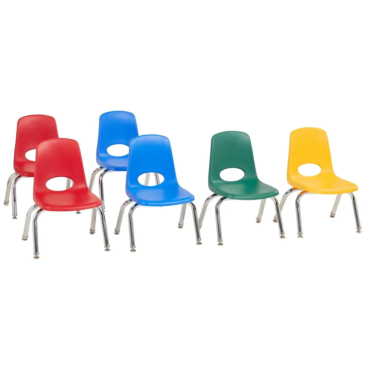 Direct Partners 10358-AS Cadeira escolar empilhável de 10", assento de estudante empilhável com pernas de aço cromado e deslizamentos giratórios de nylon para in-Ho