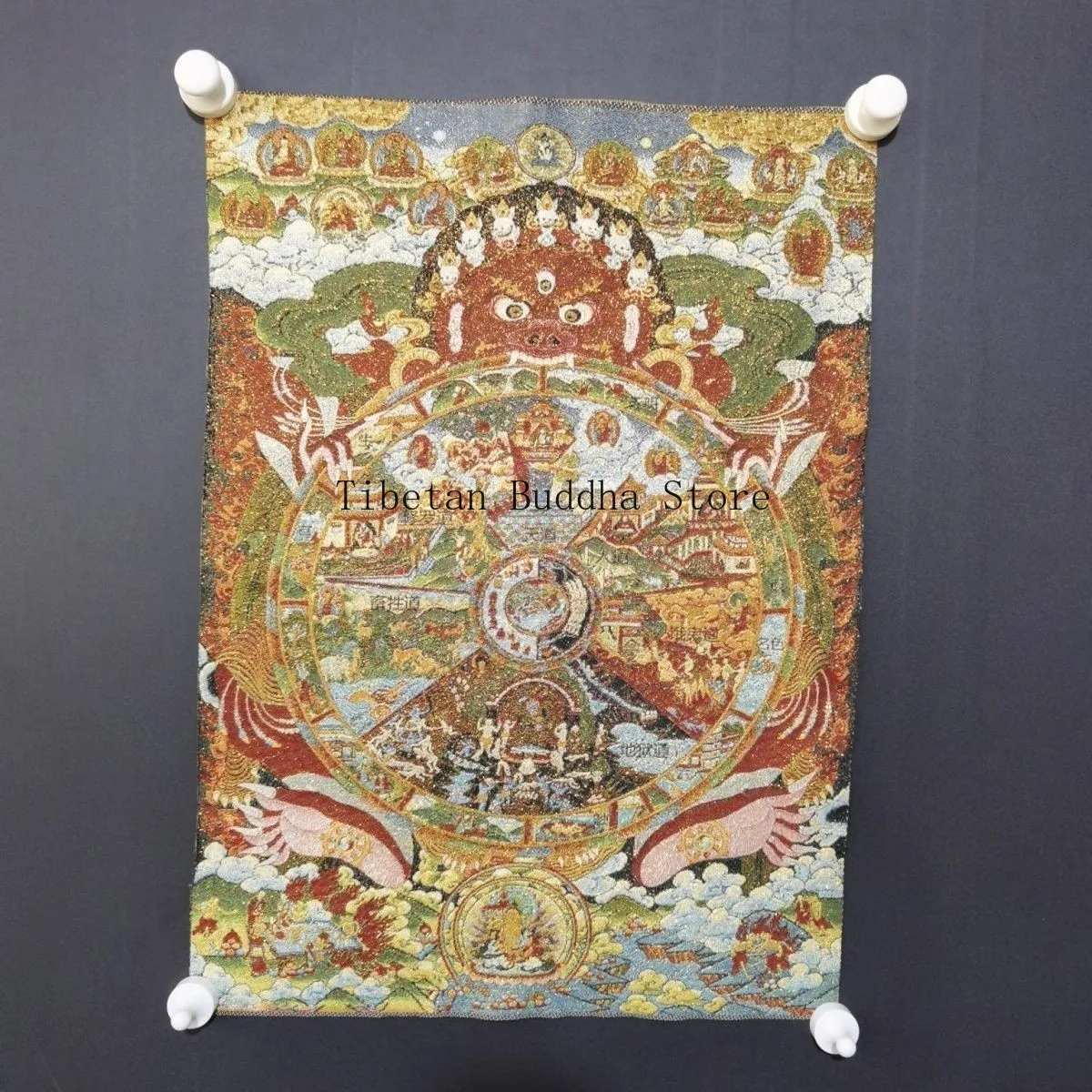 Tangka Embroidery Woven Fabric Six Realms Wheel Image 40x60cm Artwork