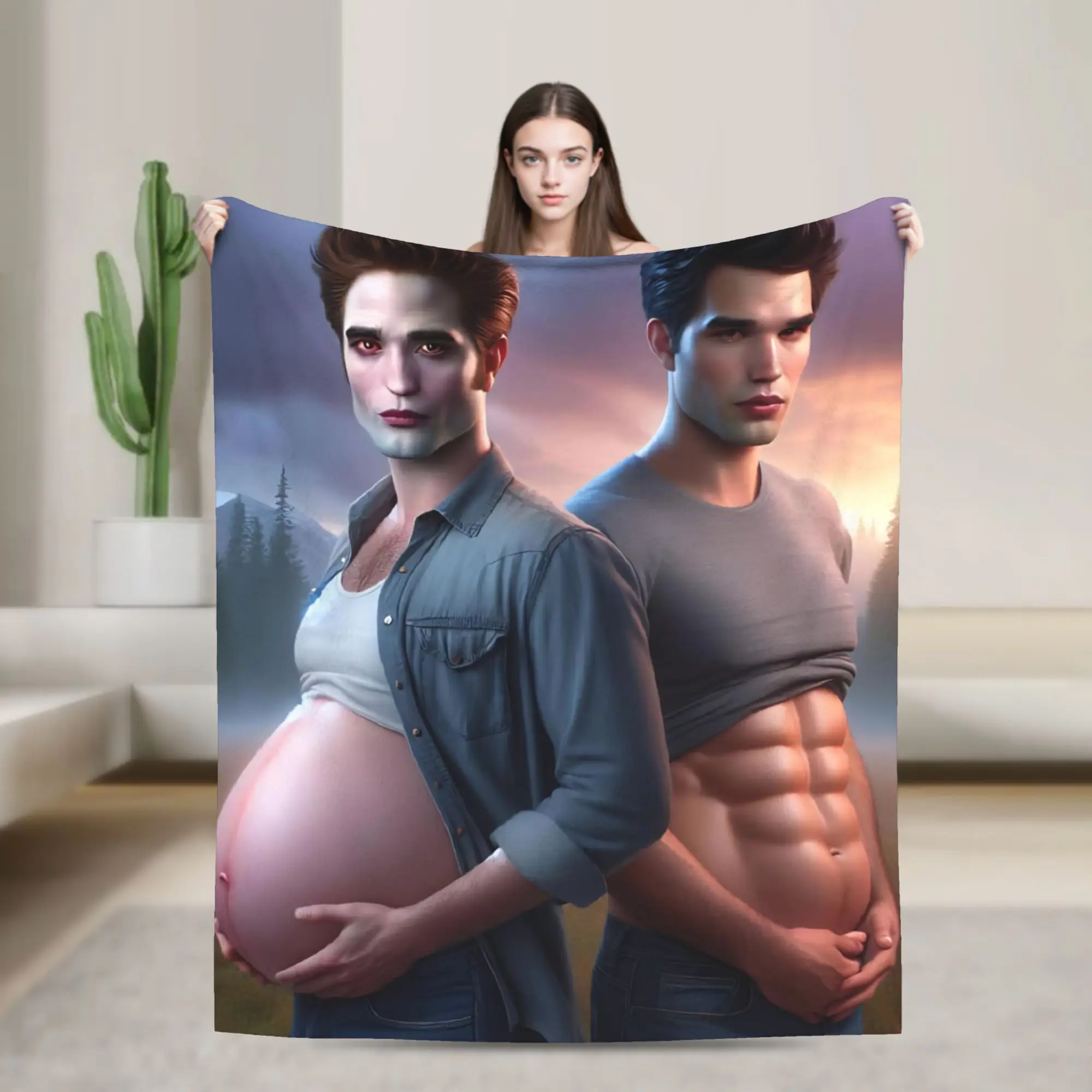 The Twilight Saga Movie Plush Blankets Funny Jacob Edward Vampire Throw Blankets for Bed Sofa Couch 125*100cm Bedspreads