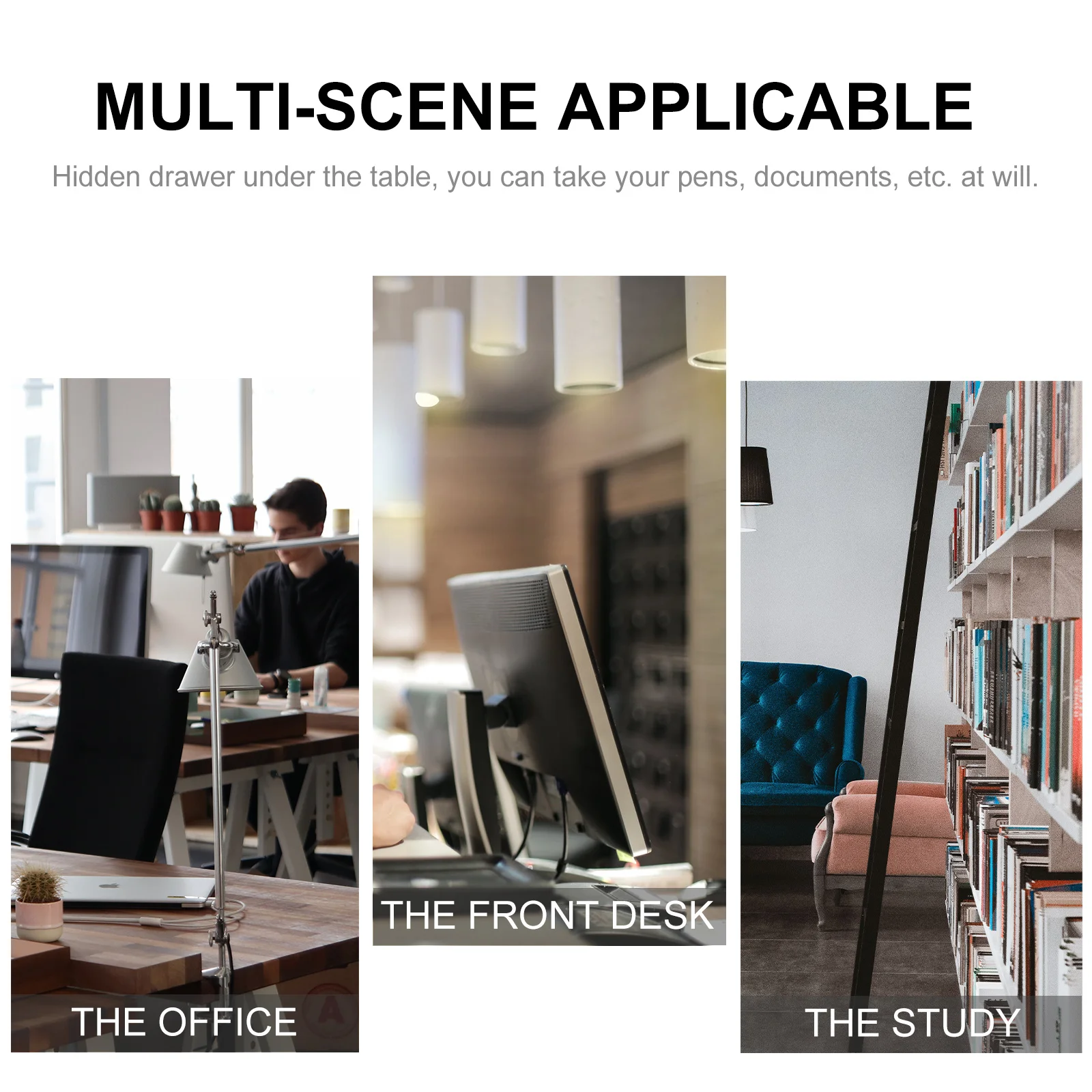 

1pc Desk Bottom Storage Box White Size Hidden Drawer Organizer For Office Table Large Capacity Cover Clapboard Design Sundries