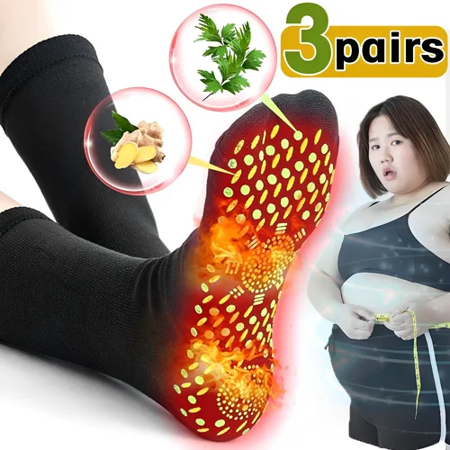 Imagen 1 del producto 1/3 pares de calcetines de turmalina adelgazantes para la salud calcetines térmicos elásticos autocalentables calcetines para el cuidado de la salud calcetines cortos terapia magnética Sox