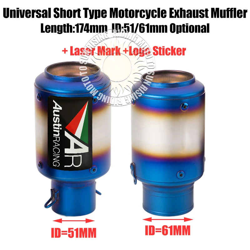 

51mm 61mm Universal AR Motorcycle Exhaust Muffler Escape For Z1000 R1 MT10 S1000R ETC Exhaust Modified Accessories Custom Logo