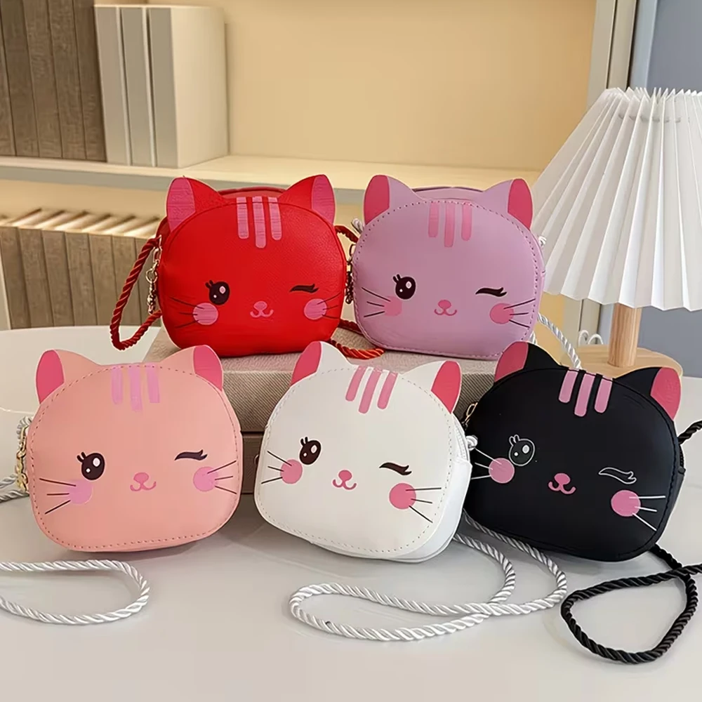 1 Selected Cat-Patterned Bag, Unisex Shoulder Crossbody Bag, Pu Small Round Bag, Coin Purse, Birthday Gift for Family, Adults, Lovers, and Date Night Parties, Earphone Bag