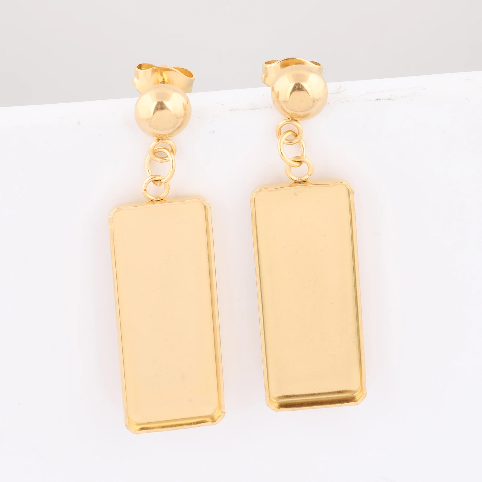 

10pcs Stainless Steel Gold Plated 10x25mm Rectangle Cabochon Earring Base Setting Blanks Diy Half Ball Earring Posts Findings