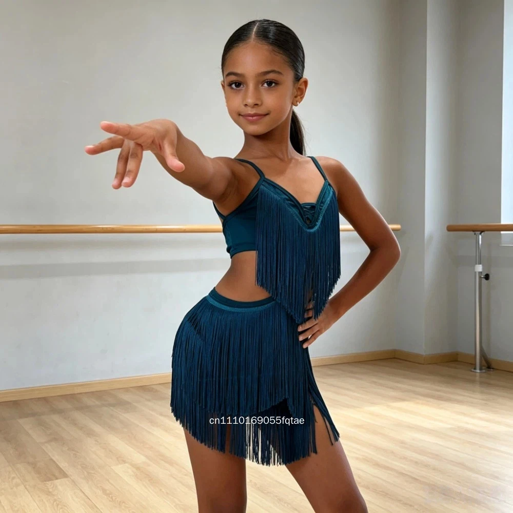 New Latin Dance Dress For Girls Sleeveless Tassel Skirt Latin Dance Outfit High Grade Practice Costume Stage Performance Wear - view 5