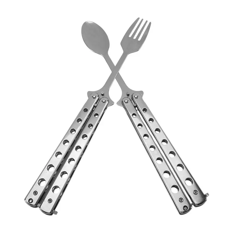 ABVJ-1 Set Collapsible Stainless Steel Cutlery Outdoor Foldable Utensils For Kitchen BBQ