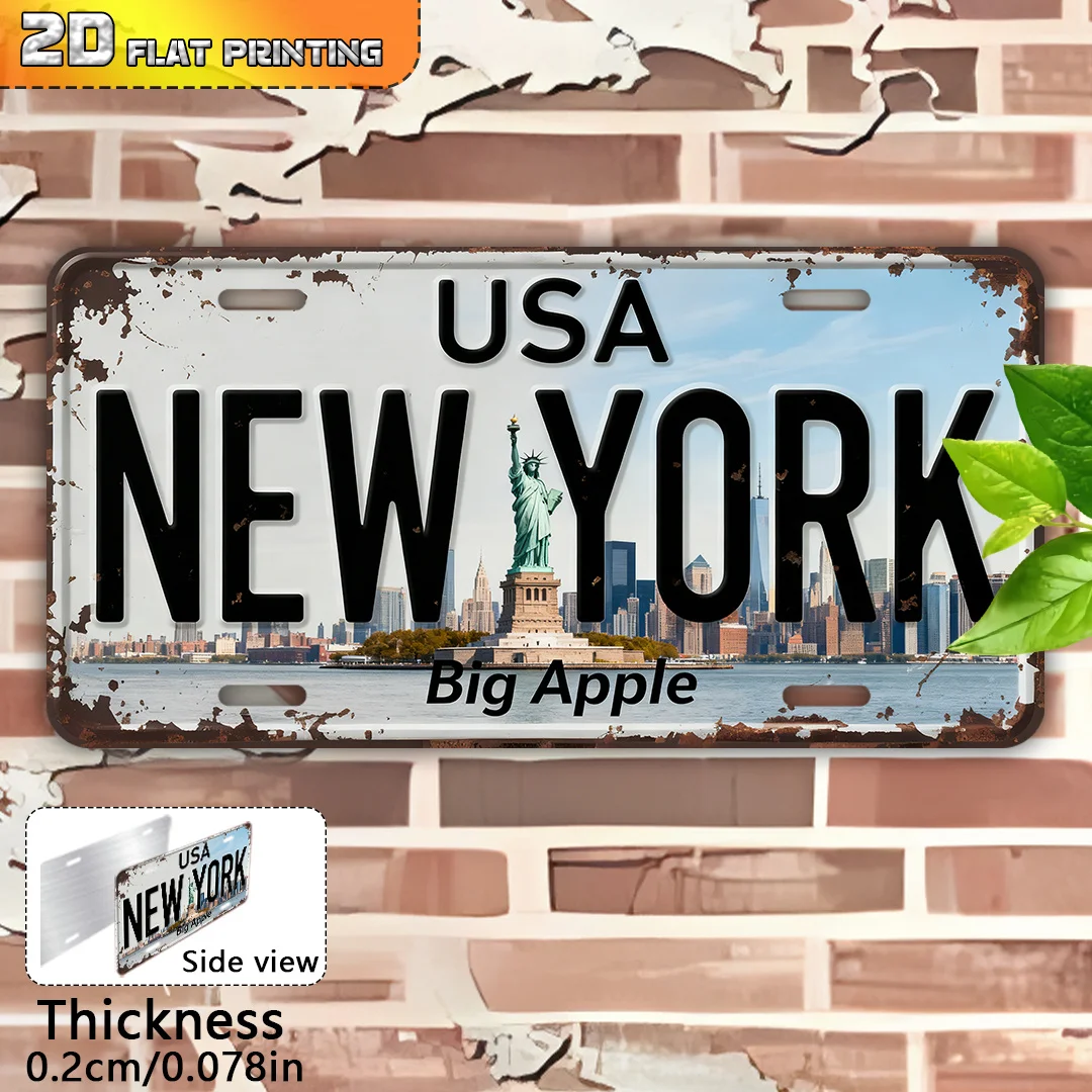 USA New York Big Apple Tin Sign - Vintage Durable Metal Plaque Wall Decor, Home Office Bar Man Cave Wall Art