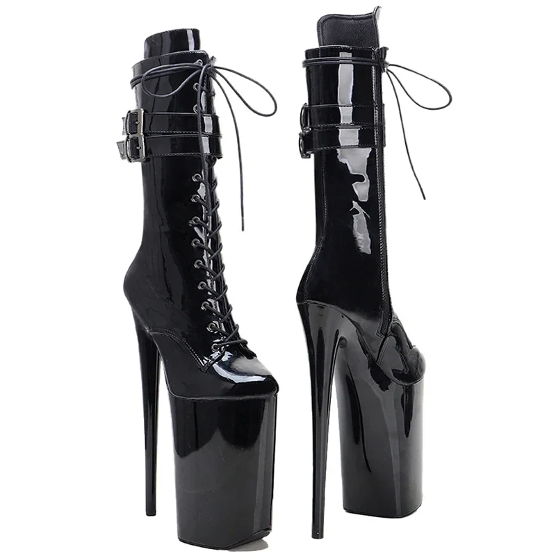 Leecabe 23CM/9inches Shiny Patent Upper Strripper Heel Party High Heels Platform Pole Dance Boots