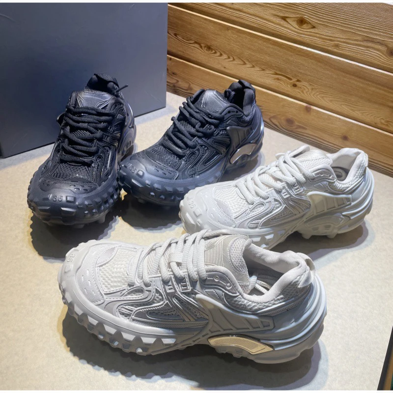 

Модные кроссовки на массивной подошве, женские/мужские сетчатые дышащие туфли на платформе для папы, нескользящая повседневная спортивная обувь с шинами, уличная прогулочная обувь