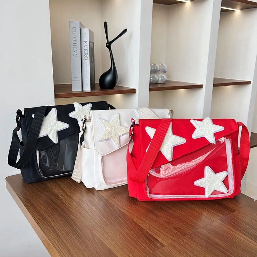 

Simple Canvas Star Crossbody Bag Y2k Zipper Pentagram Shoulder Bag Korean Style Large Capacity Nylon Student School Bag Ladies