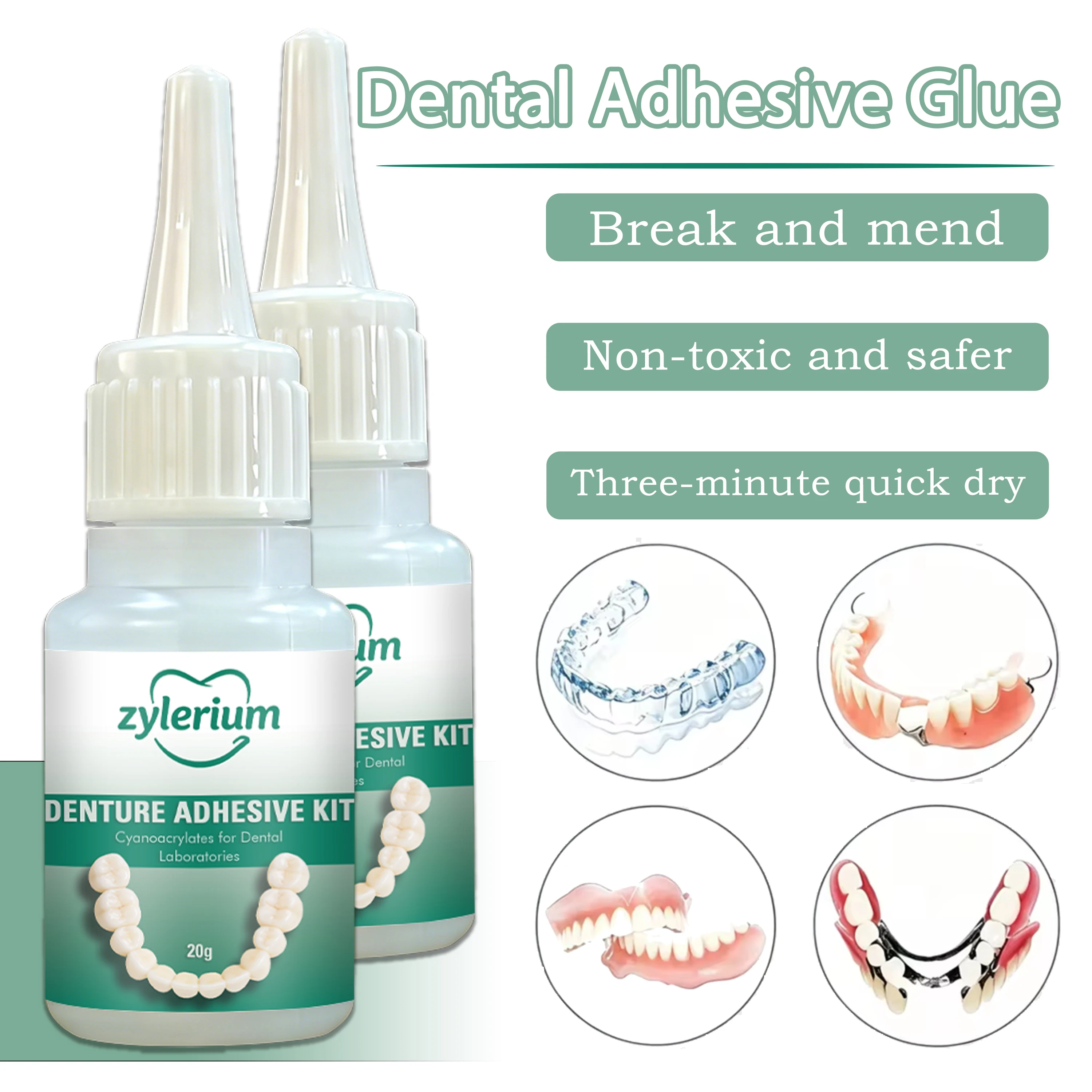 

20g Quick Dry Dental Adhesive Glue for Dentures, Retainers, Invisible Braces & Partial/Full Denture Repair Resin Glue