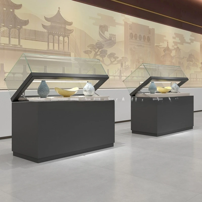 Museum Display Counter Cultural Relics Collection Antique Jade Glass Display Cabinet Sample Container Memorial Hall