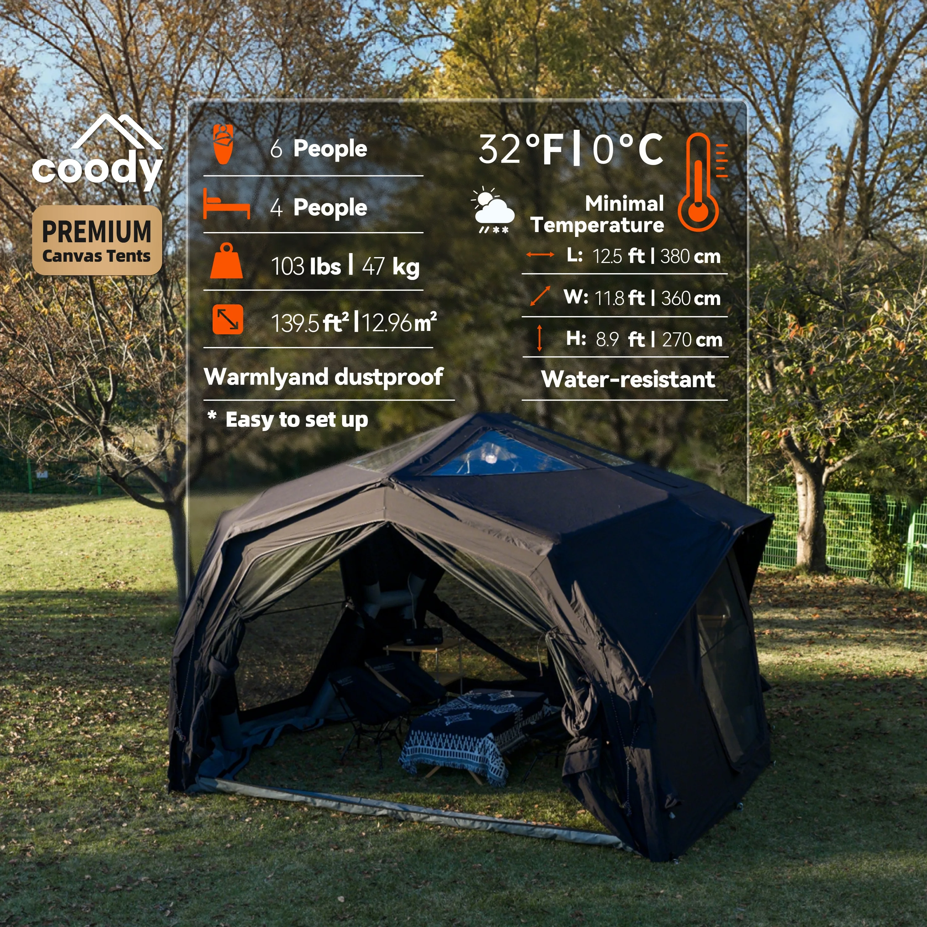 Coody Hubshelter Pro Air Tent Black Cotton Fabric Inflatable Shelter for Outdoor Camping Hiking