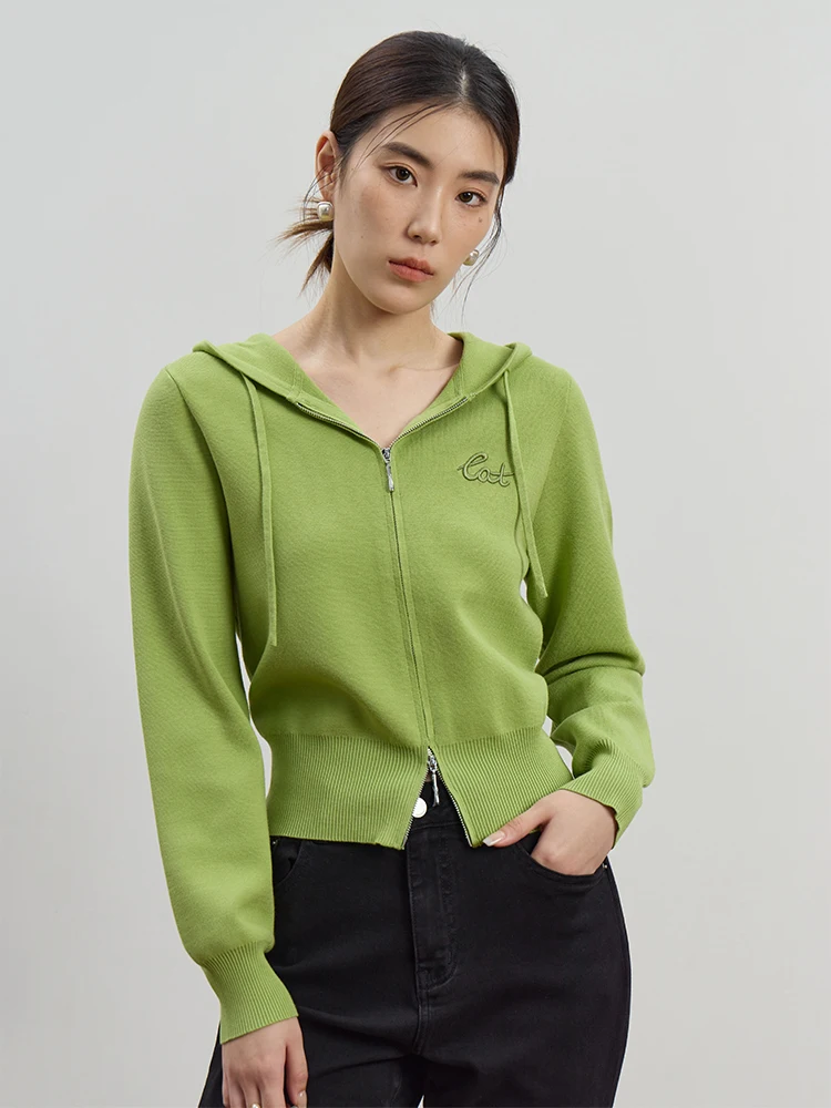 DUSHU Women Cardigans Double Zipper Design Sweatshirt Style Sweaters 2023 Autumn New Green Hoodies Jackets Female Coats