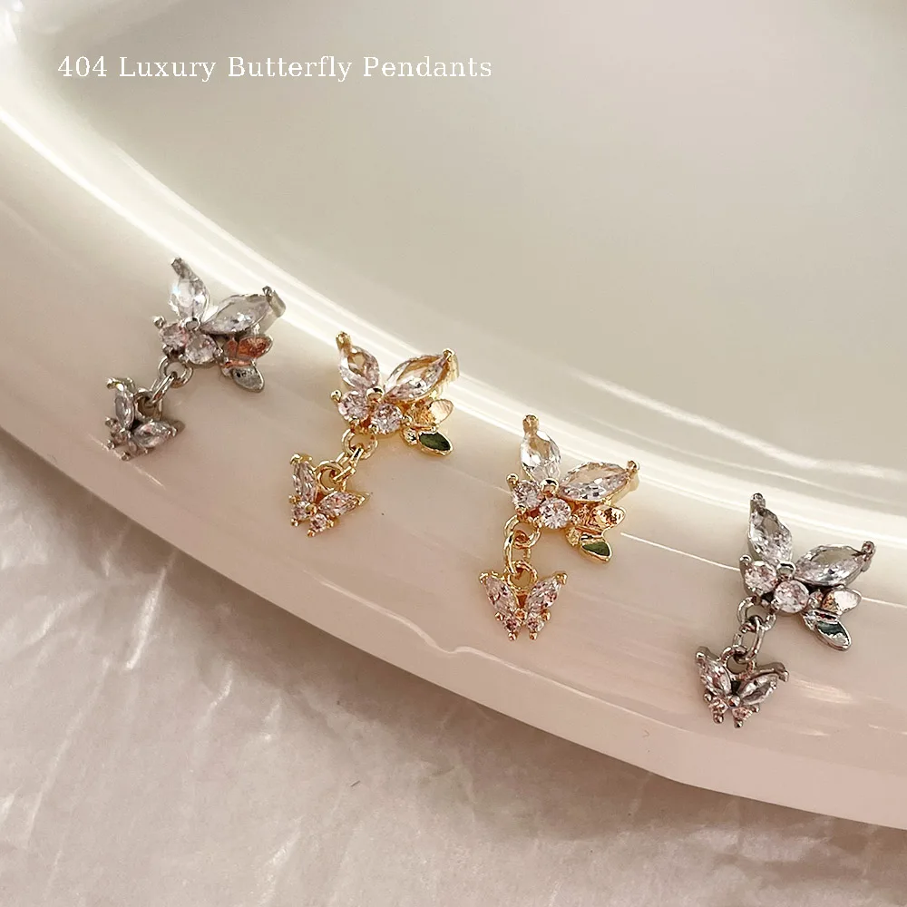 

-Three Butterfly- Striking Glistened Zircon Crystal Butterfly Pendants Easy Versatile Unique Jewelry 3D Manicure Adorn Charm 404