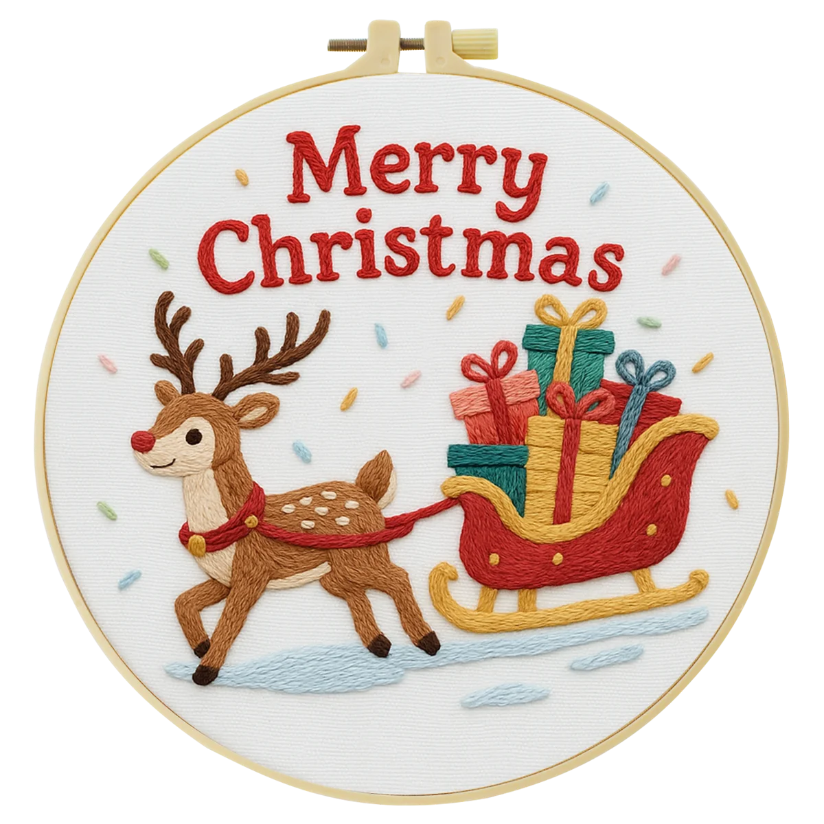 1 Stück 20X20CM/7,87 Zoll Ein Rentier, das Geschenke zu Weihnachten trägt, Stickerei-Starter-Kit DIY-Set für Anfänger Nadelkunst – Detail 4
