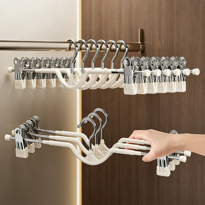 

Short Neck Pants Hangers with Clips Non-Slip Seamless Trouser Skirt Hanger Household Closet Organizer for Shorts Skirts Trousers