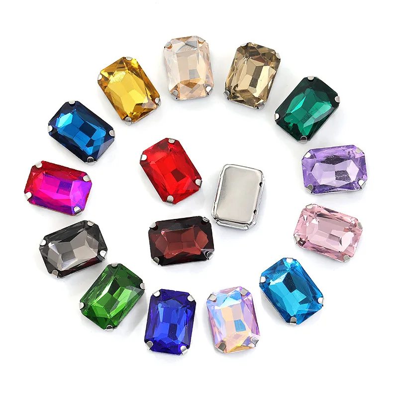 Mix Color Setting Glass Crystal Loose Rhinestones, Rectangle Octagonal Shape Sew on Stones, Diy Clothing Sewing Accessories