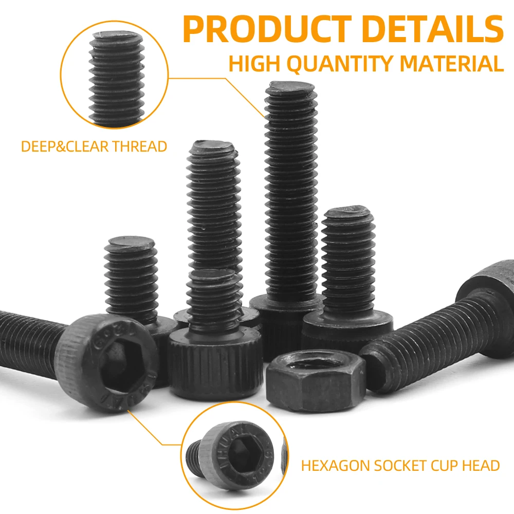 JUIDINTO Hex Socket Cap Head Screw Nut Assortment Kit M2 M2.5 M3 M4 M5 M6 12.9 Grade Allen Head Bolt and Nut with Washer Hex Key