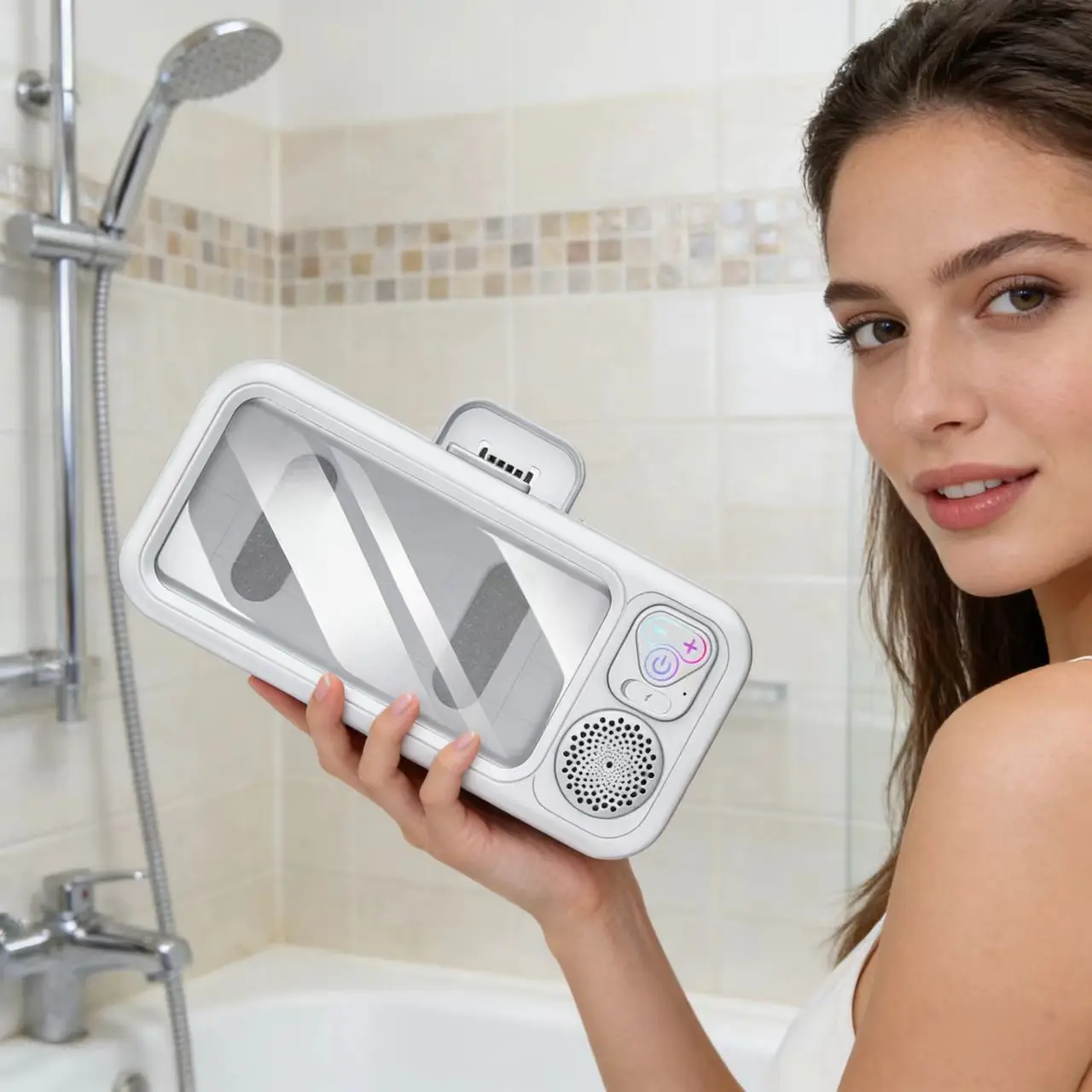 IPX4 Waterproof Bathroom Bluetooth Speaker with Phone Holder Suction Cup Wall Mounted Wireless Shower Speaker Handsfree Call for