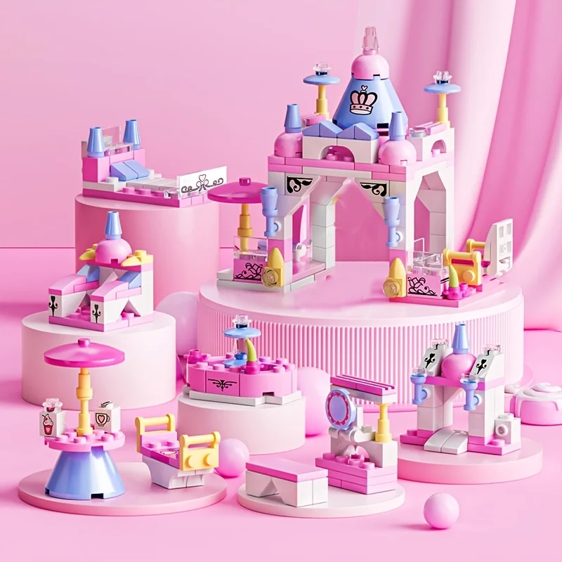 6-in-1 Girls Castle Building Block Kit - Create Unique Structures with Deformable Combinations Compatible