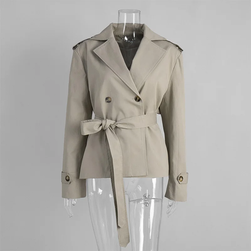 Tornova Khaki Long Sleeve Lace Up Jacket Coat Female High Street Lapel Waist-closing Outwear 2025 Fall New Casual Female jackets