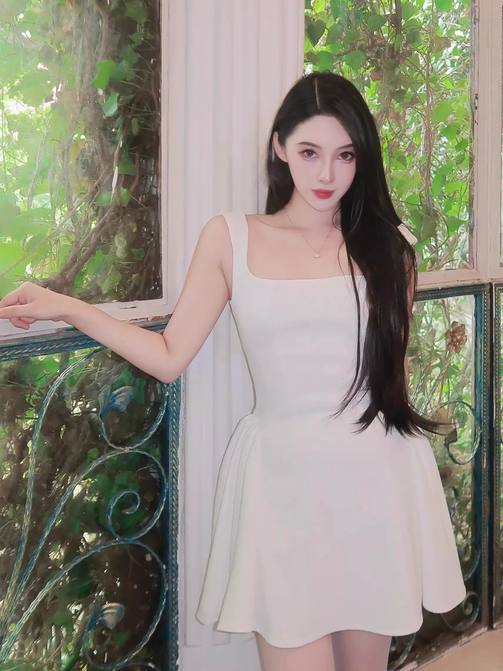 

Slimming High Waist A-Line Dr Hepburn Sle Square Collar Luxury Princ Wind White Dr for Ladies Spring Autumn Winter