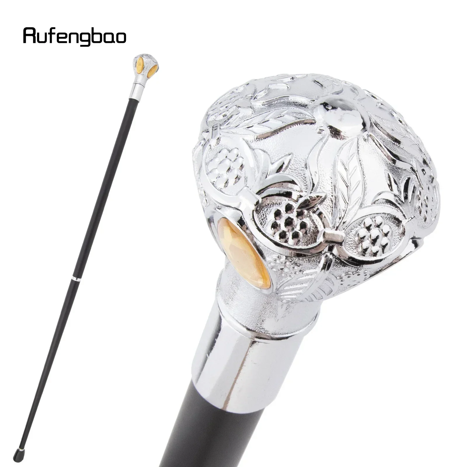 ไม้เท้าแฟชั่นสีขาวหรูหราประดับดอกไม้และเพชรสีเหลือง สำหรับงานปาร์ตี้ ไม้เท้าเดินแบบหรูหรา สไตล์ครอสเซียร์ สตีมพังก์ และใช้ในชีวิตประจำวัน ความยาว 93 ซม.