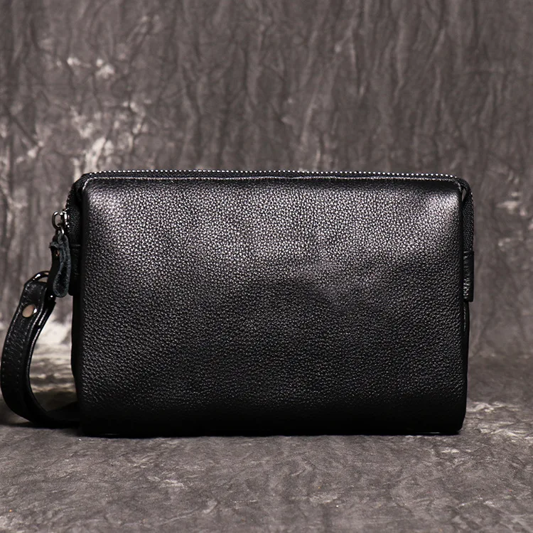 Top-grain cowhide men's clutch, women's genuine leather mobile phone storage, large-capacity long change storage