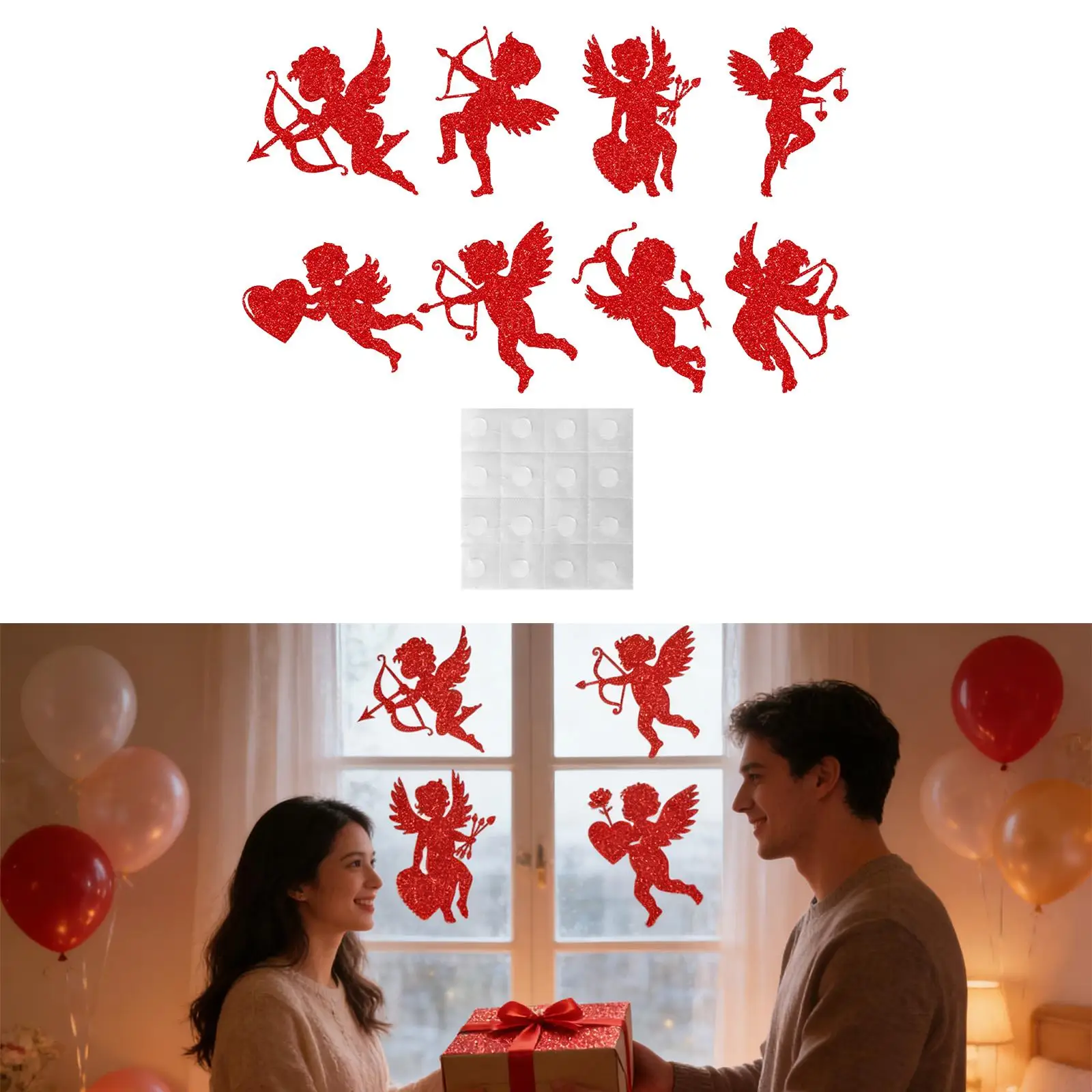 Window Clings Glitter Cupid Cutouts Paper Decoration Party Supply for Valentine Wedding Home Decor
