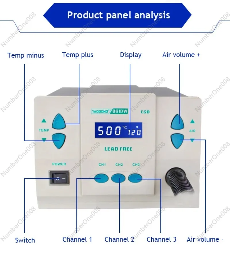 861DW Lead-free Intelligent Hot Air Gun Desoldering Station High Power 1000W Large Air Volume Voltage 220V / 110V