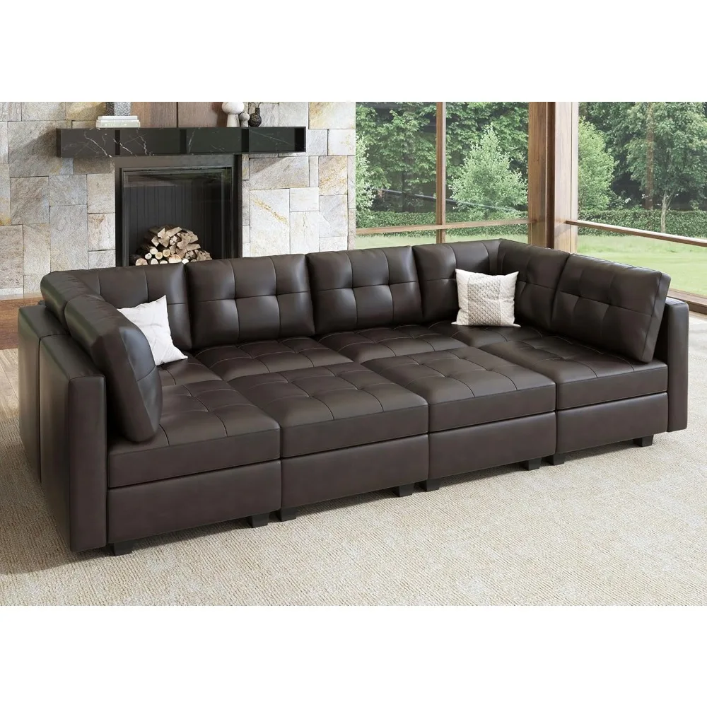 Modular sectional sofa bed with storage, large sectional sofa, faux leather, 8-seater sofa bed modular for living room leather