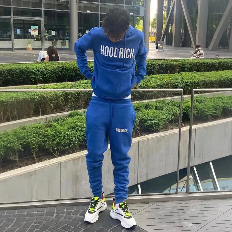 

Letter Print Hoodie Set Casual Sportswear Long Sleeve Thickened Polyester Fiber Autumn Season Men's Fashion Streetwear