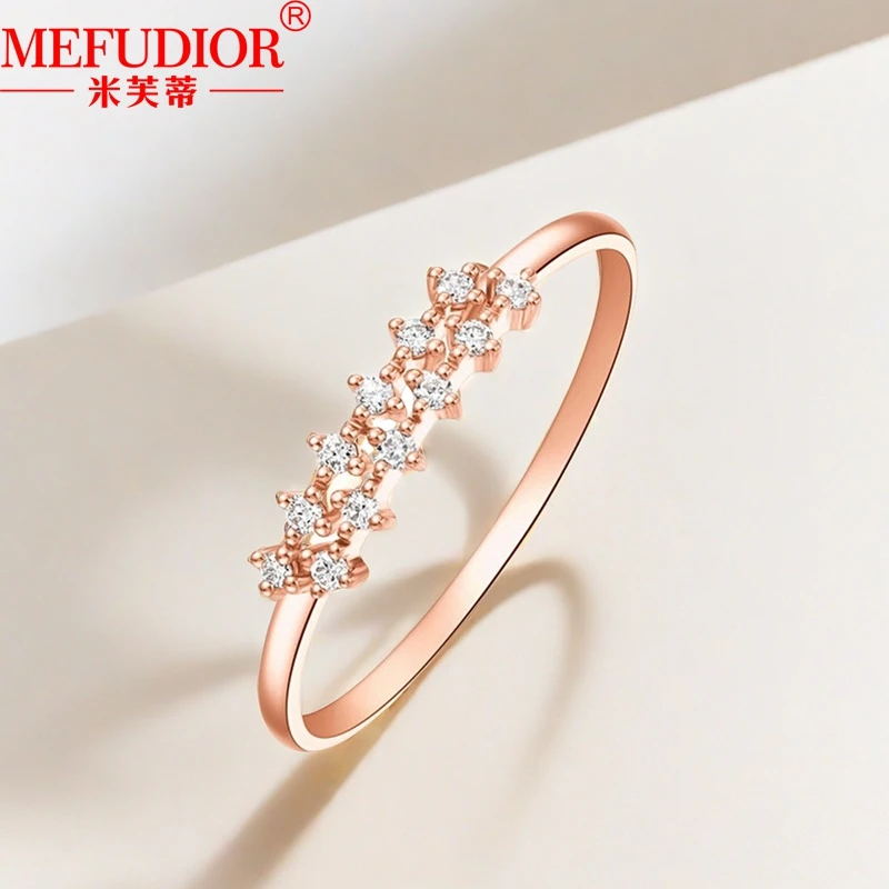 18K Rose Gold Color Diamond Ring for Women Row Rings Wedding Anniversary Engagement Bands Hight Quality Jewelry Couple Gift