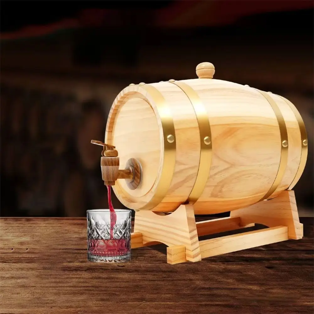 Household 1.5/3/5L Wine Barrel with Tap Wood Beer Dispenser Vintage Beer Container Pub