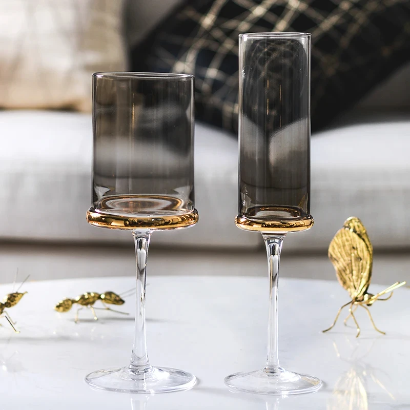

Nordic Smoke Gray Electroplated Gold Wine Glass Goblet Champagne Glasses Cups Wedding Glasses Party Home Drinkware Glass Cups