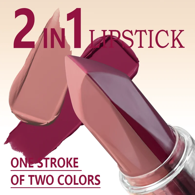 Two‑Tone Matte Lipstick, Diamond Cut Dual Color Lip Stick, Long Lasting Velvet Non‑stick Cup Lip Makeup