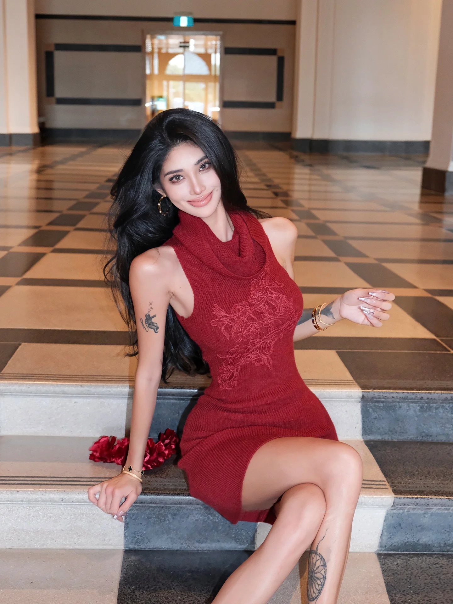 

Женское трикотажное платье с вышивкой Ele High Ne, облегающее, для стройности, в стиле Hot Girl, Pure Desire Sle