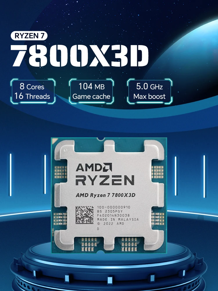 AMD Ryzen 7 7800X3D 5NM 8-rdzeniowy 16-wątkowy 4.2GHz Socket AM5 L3=96M 120W DDR5 R7 7800X3D Procesor Gamingowy Bez Chłodzenia — zdjęcie produktu 7