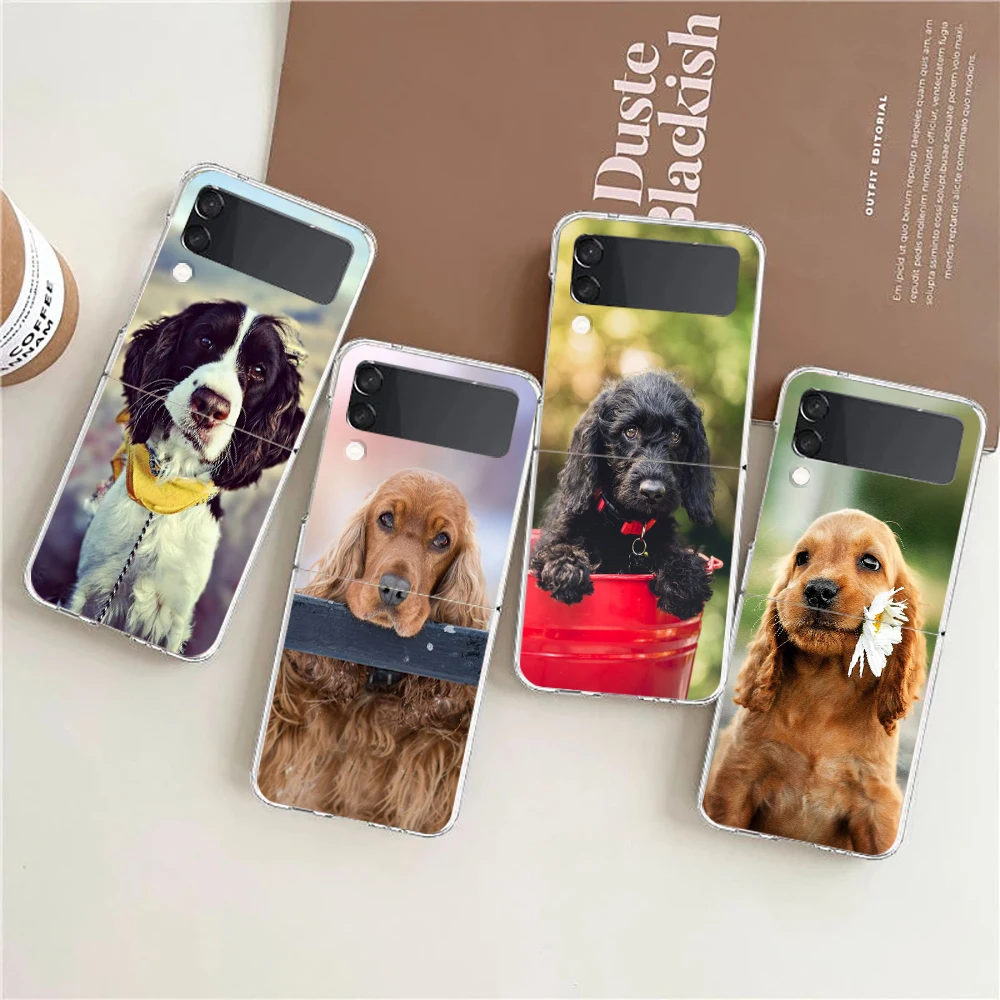 Phone Case For Samsung Galaxy Z Flip 3 4 5 6 7 Fold High Hard PC For Galaxy Z Flip3 Clear Cover Cocker Spaniels Dog Lovely