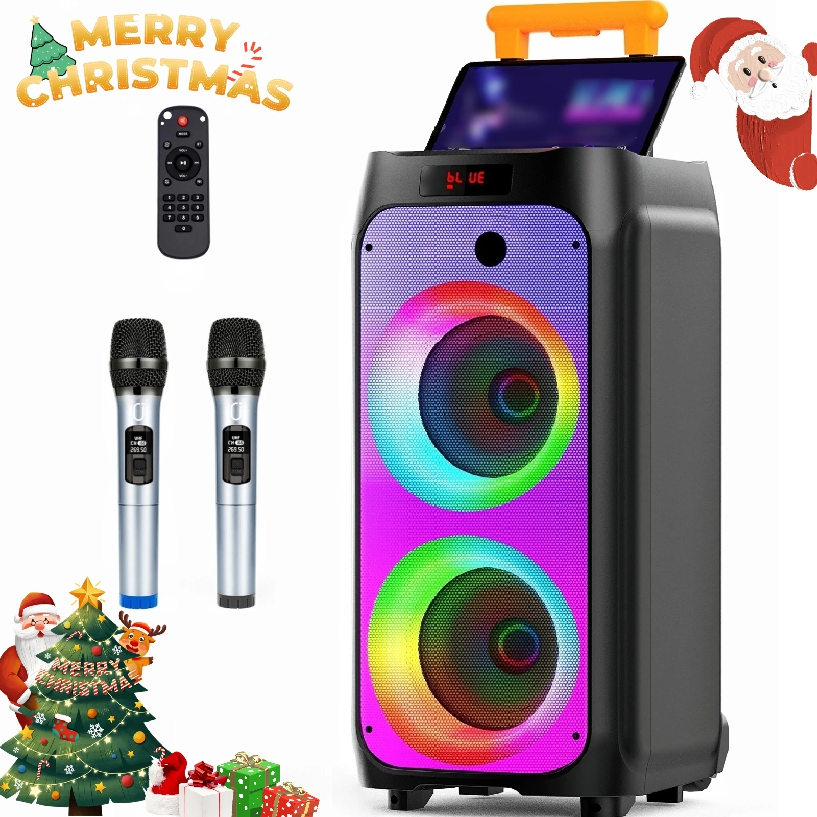 Karaoke-Maschine, tragbarer Bluetooth-Lautsprecher mit 2 kabellosen Karaoke-Mikrofonen, T8 Karaoke-Maschine für Erwachsene und Kinder für die Heimparty