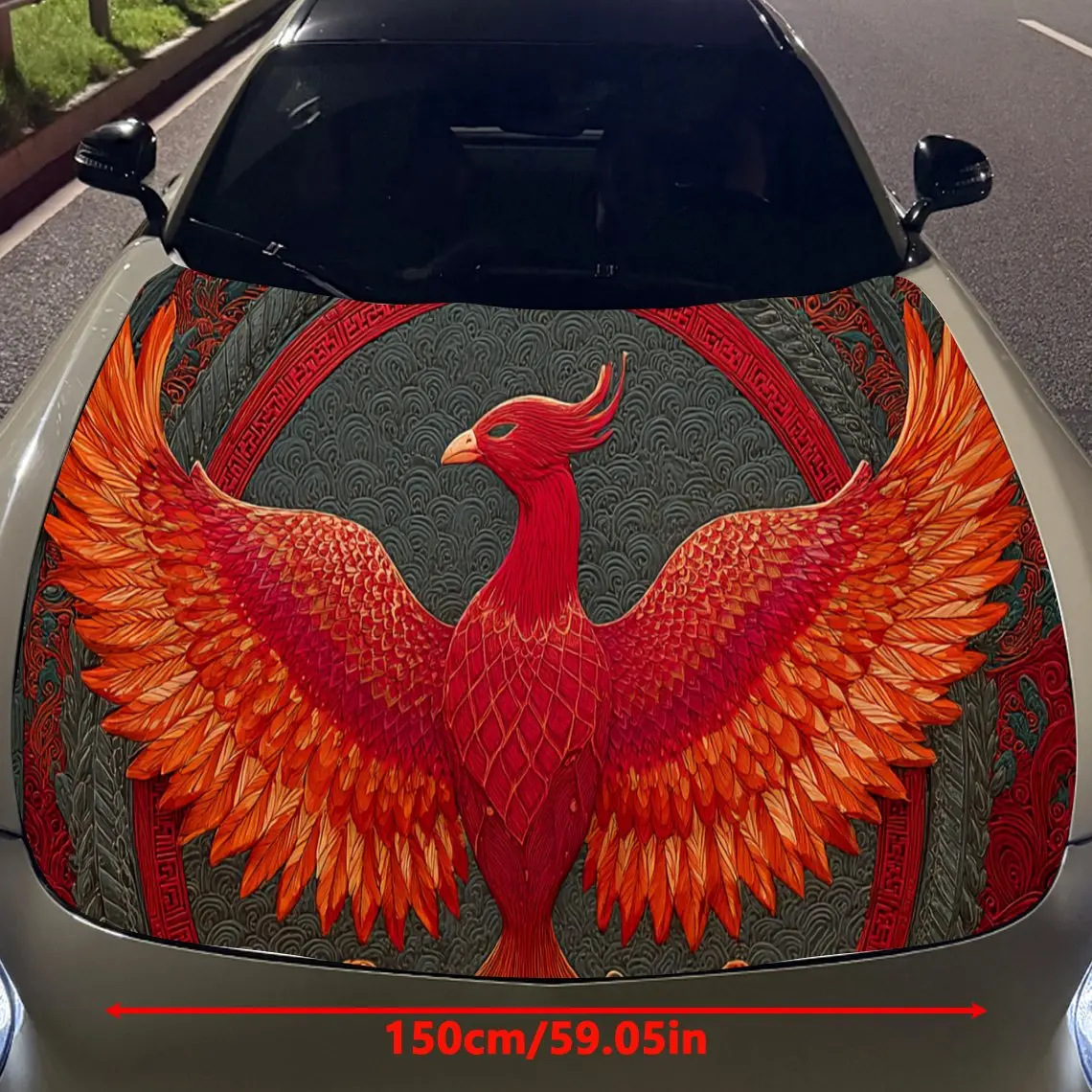 Retro Red Phoenix print,car hood stickers,PVC waterproof Self adhesive car hood sticker,car hood decoration protection stickers,