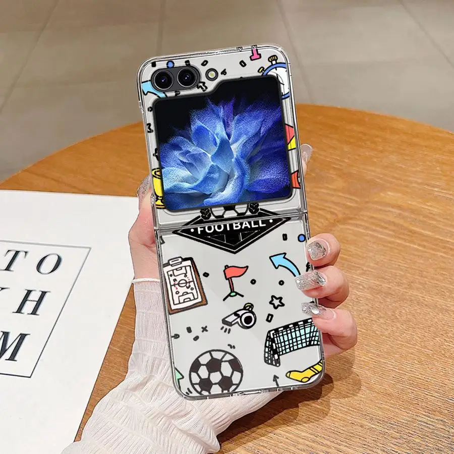 Case for Samsung Galaxy Z Flip 8 Flip6 Z Flip 7 6 5 4 3 Flip7 FE Flip4 Flip3 Flip5 Phone Funda Colorful Soccer Doodles