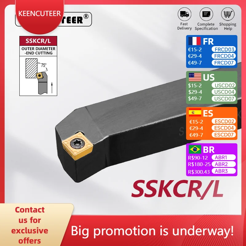 

SSKCR1212 SSKCR1616 SSKCR2020 SSKCR2525 External Turning Tool SSKCR Lathe Bar Turning Holder CNC Cutter Bar