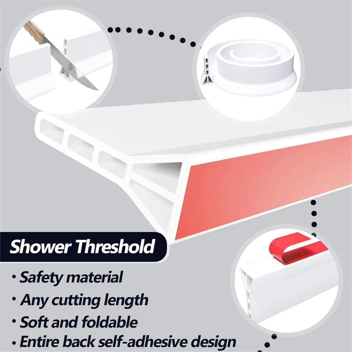 MALL 4Inch High Shower Threshold Water Dam 59 in Fold Shower Water Splash Guard for Curbless Shower Threshold Barrier